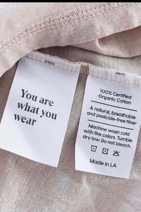 Organic cotton is not only better for your skin, it’s better for the land and people who grow it. It’s often confused with 100% Cotton and it’s easy to see why. However, there are some helpful certifications you can look out for when you are shopping for organic. Learn more about the differences by heading to The Vendeur. Follow along on Instagram for more tips, advice and interviews about sustainable fashion, ethical shopping and sustainable living. Image shared from: @luciejenbea. Clothing Labels Design, Clothing Packaging, Clothing Tags, Tag Design, Fashion Quotes, Clothing Labels, 로고 디자인, Hang Tags, Ethical Fashion