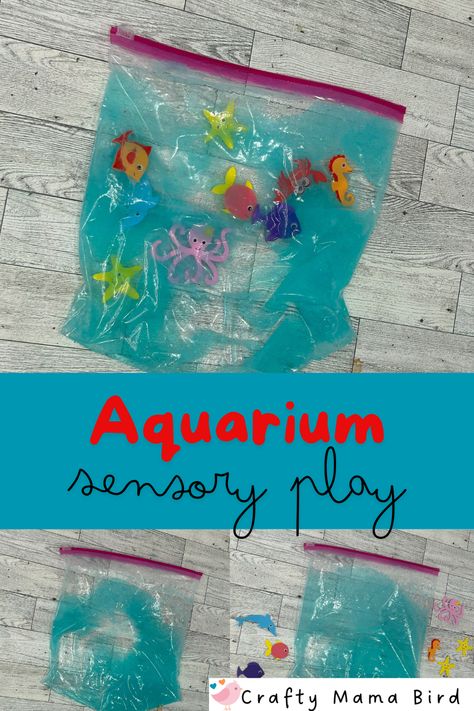 Creativity, imagination and retelling can all be used while exploring with this sensory bag.  Post also includes a list of recommended book about ocean animals. Sea Life Sensory Bin, Jellyfish Sensory Bin, Rainbow Fish Sensory Activities, Ocean Exploration Preschool, Sea Creature Theme Preschool, Ocean Animals Sensory Activities, Easy Ocean Crafts For Toddlers, Beach Sensory Play, Ocean Animal Math Activities Preschool