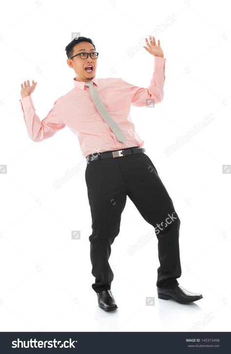 Full Body Shocked Young Asian Businessman Open Arms Body Bend ... Shocked Body Reference, Shocked Person Drawing Reference, Shocked Body Pose, Person Shocked Reference, Shocked Reference Drawing, Shocked Pose Reference Drawing, Body Gestures Drawing, Shocked Drawing Reference, Arms Open Pose