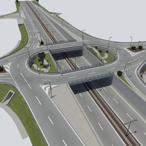 Roundabout bridge with highway 3D Model #AD ,#bridge#Roundabout#Model#highway Highway Architecture, Bridges Architecture, City Skylines Game, 2014 Pictures, City Maps Design, Cities Skylines, Urban Design Plan, City Layout, City Planner