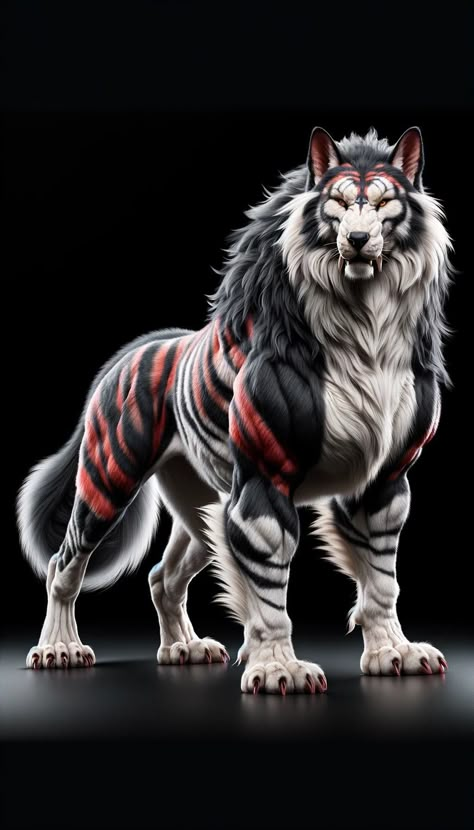 Tiger Wolf Hybrid, Fantasy Hybrid Animals, Fantasy Creature Design Animals, Hybrid Animals Fantasy Creatures, Animal Hybrids Art, Wolf Beast, Wolf Monster, Most Dangerous Animals, Pet Anime