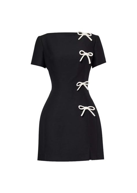 Dress Design Knee Length, Above Knee Length Dresses, Different Types Of Necklines Dresses, Polyester Fabric Dress, Short Dress Styles Casual, A Line Work Dress, Bows From Fabric, Mini Dress With Long Sleeves, Black Dress With Bows