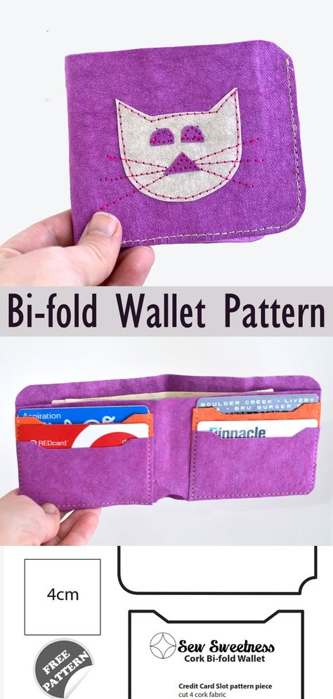 Bi-fold Wallet - Free Pattern Free Bifold Wallet Pattern, Cork Wallet Pattern Free, Diy Mens Wallet Pattern, Bifold Wallet Pattern Free, Diy Wallet Pattern Free, Diy Leather Wallet Pattern, Sewing Organizer Pattern, Diy Wallet Pattern, Bifold Wallet Pattern