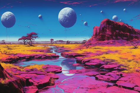 Alien Planets Concept Art, Alien Environment Concept Art, Sci Fi Planet Landscape, Alien Planet Concept Art World, Alien Landscape Art, Alien World Concept Art, Alien City Concept Art, Alien Landscape Concept Art, Alien Worlds Landscape