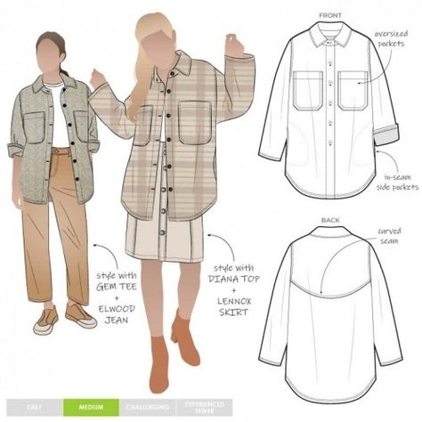 Style Arc Sewing Pattern Logan Shacket | Minerva Dressmaking Patterns, Quick Sew, Coat Sewing, Style Arc, Fall Sewing, Shirt Sewing Pattern, Sewing Magazines, Jacket Pattern Sewing, Tech Pack