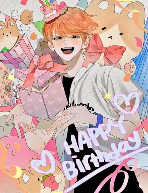 Birthday Fanart, Anime Characters Birthdays, Happy Birthday Drawings, Happy Birthday Illustration, Happy Birthday Art, Exo Art, Birthday Illustration, Exo Fanart, Birthday Art