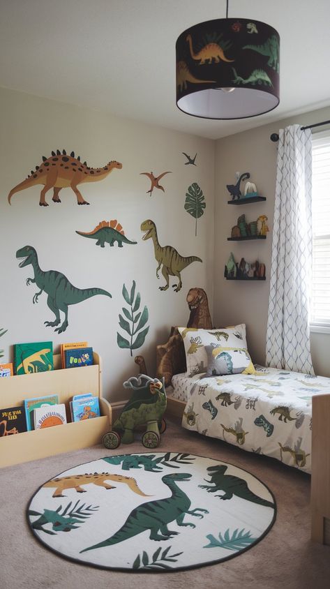 Adorable Animal Themed: 29 Toddler Room Decor Ideas Dinosaur Kids Room Boy Bedrooms, Boys Bedroom Aged 4, 2 Toddler Boys Room Ideas, Toddler Big Boy Room Ideas, Little Boys Dinosaur Bedroom, Little Kid Bedroom Ideas, Boys Toddler Room Ideas, Dinasour Room Toddler, Kid Organization Ideas Bedroom