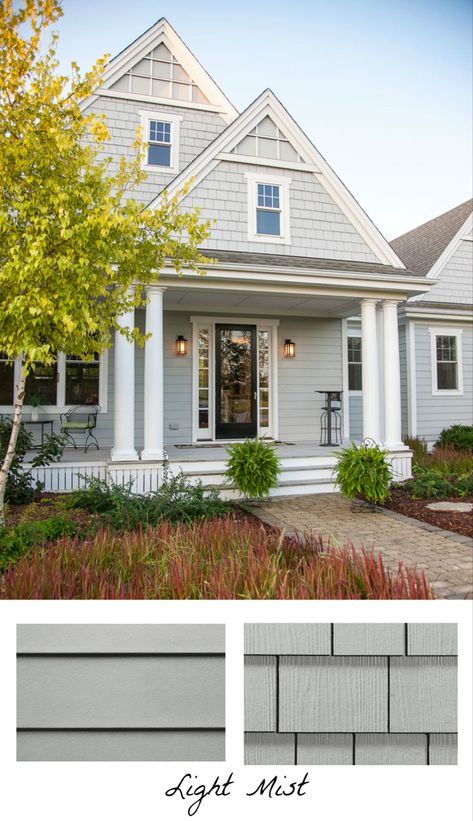 Grey Exterior House Colors, Gray House Exterior, Types Of Siding, Driven By Decor, Gray House, Exterior Inspiration, Exterior House Color, Siding Colors, Grey Houses