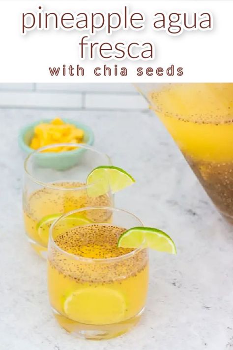 Like summer in a glass, this quick and easy Pineapple Agua Fresca is one drink you are going to want to make time and time again. With the addition of whole chia seeds to keep your belly fuller for longer, and to add some extra nutrition, and then some lime and ginger for a bit of a zing, this chia water is next level in terms of goodness and flavor. #chia #ginger #drink #refreshing #recipe Pineapple Agua Fresca, At Home Ice Cream, Fresca Drinks, Chia Water, Clean Smoothies, Home Ice Cream, Clean Eating Smoothies, Pineapple Detox, Agua Fresca Recipe