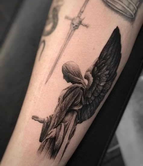 Look at situations from all angles, and you will become more open. Beautiful Angel tattoo by Ray from inkache_tattoo #angeltattoodesign #tattooidea Angle Tattoo, Australian Tattoo, Tattoo Artist Tattoo, Half Sleeve Tattoos For Guys, 4 Tattoo, Angel Tattoo Designs, Artist Tattoo, Greek Tattoos, Small Tattoos For Guys