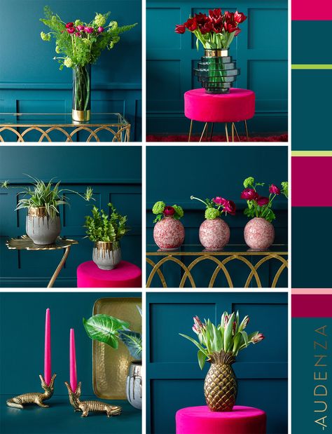 Teal Hot Pink Color Schemes, Hot Pink Teal Color Palette, Hot Pink Living Room Decor, Teal Pink Living Room, Teal And Hot Pink Bedroom, Hot Pink And Green Bedroom, Pink And Teal Color Palette, Teal And Pink Kitchen, Colors That Go With Hot Pink