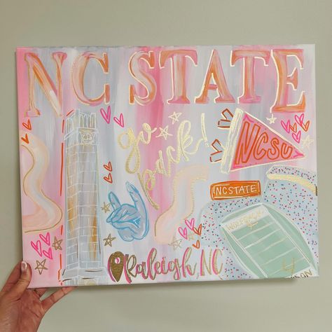 College Diy Painting, Nc State Painting, Dorm Decor Painting, College Preppy Painting, College Dorm Canvas Art, College Painting Canvases Dorm Room, Nc State Dorm, Paintings To Do, College Dorm Paintings