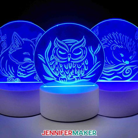 How To Engrave With Cricut Maker Cricut Maker 3 Engraving Metal, Acrylic Engraving Ideas Cricut, Acrylic Night Light, Engrave With Cricut Maker, Cricut Tricks, Cricut Acrylic, Cricut Engraving, Cricut Blades, Jennifer Maker