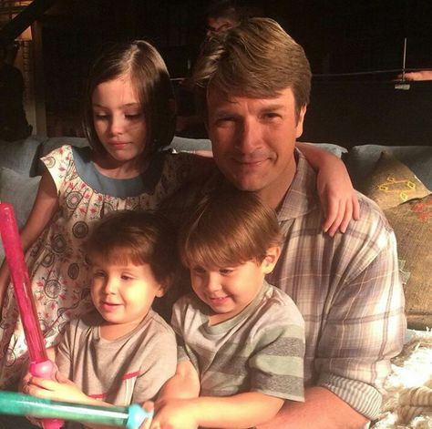 8x22 bts | Nathan with Castle and Beckett's kids: Lily, Jake and Reece Castle Castle Season 8, Castle Cast, Castle 2009, Castle Abc, Rick Castle, Castle Series, Castle Tv Series, Castle Tv Show, Castle And Beckett