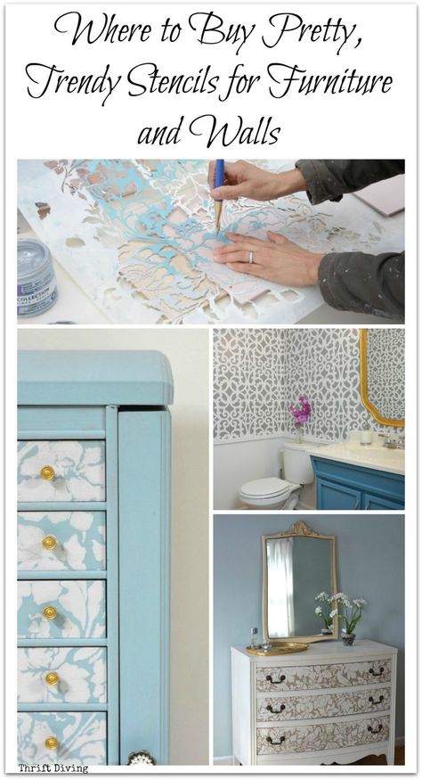 Stick On Stencils For Furniture, Refurbishing Dressers, Diy Paint Stencil, Stenciled Furniture Diy, Stenciling Furniture, Transform Furniture, Update Furniture, Stencils For Furniture, Stenciled Furniture