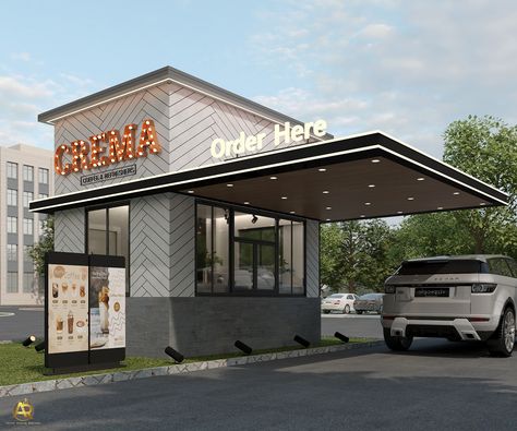 Coffee Shop Drive Thru Design, Drive Through Restaurant Design, Drive Thru Cafe Design, Drive Thru Convenience Store, Drive True Coffee Shop, Drive Thru Restaurant Design, Coffee Stand Drive Thru, Drive Thru Coffee Shop Design, Coffee Shop Drive Thru