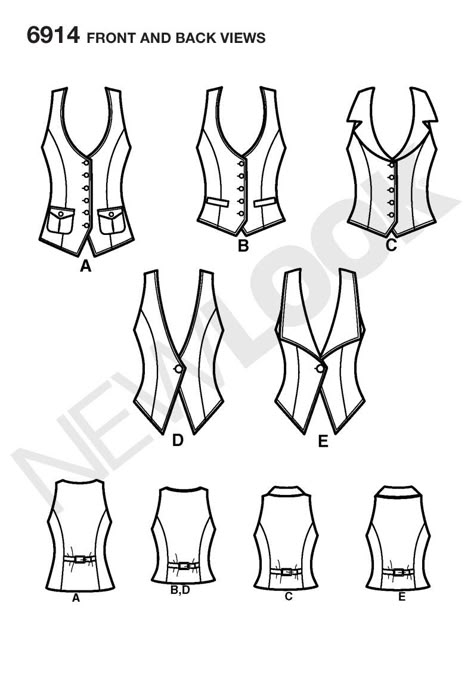 New Look 6914  Misses' Lined Vest Ladies Waistcoat, Waistcoat Pattern, Vest Sewing Pattern, New Look Patterns, Women Outerwear, Retro Mode, Vest Pattern, Women's Vest, Sewing Clothes