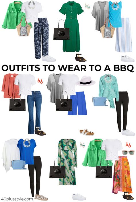 What to wear to a bbq in summer - best barbecue outfits Business Casual Bbq Outfit, Barbeque Outfits For Women Summer, Bbq Fashion Outfit, Summer Bbq Outfit 2023, What To Wear To A Barbecue Party, Outdoor Party Outfits For Women, What To Wear To A Bbq Outfits Casual, What To Wear To An Outdoor Party, What To Wear To A Bbq Party Summer