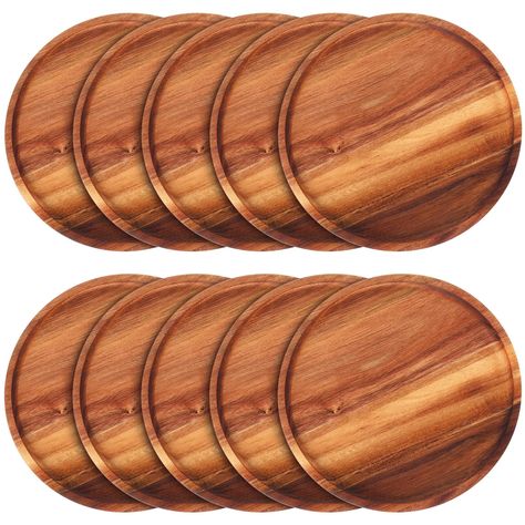 PRICES MAY VARY. Handcrafted: these solid acacia wood plates are made from several pieces of wood that are put together to better prevent warping, last longer than bamboo, plastic, glass items for long time use; Do not place in microwave or dishwasher Large Size: 12 Inch round wood plates, ideal for serving main course with side meals, appetizers dish, fruit, salad, dessert, snack, etc.; Sufficient set of 10 for family daily use or entertaining relatives and friends Easy to Clean: our wooden din Wooden Charger Plates, Beach Dinner Parties, Wood Plate Chargers, Wooden Chargers, Wood Chargers, Wood Plates, Appetizer Dishes, Wooden Plates, Dinner Plate Sets