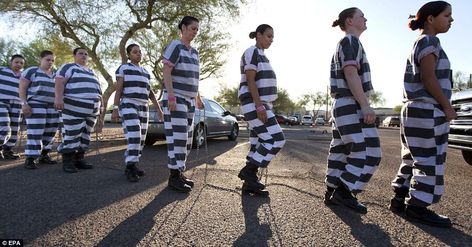 Life in chains: Members of America's only all-female chain gang march to a bus that will transport them to their worksite outside Estrella Jail in Phoenix, Arizona Prison Ministry, Prison Reform, Prison Inmates, Pulling Weeds, Chain Gang, Sound Off, Serving Others, County Jail, Arizona Desert