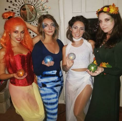 Fire, Water, Air, Earth - The Four Elements Four Elements Halloween Costume, Elements Costume, 4 Person Halloween Costumes, Best Group Halloween Costumes, Group Costume Ideas, Cute Group Halloween Costumes, New Halloween Costumes, Best Friend Halloween Costumes, Clever Halloween