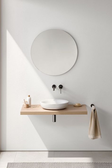 Japandi Bathroom, Ikea 2015, Desain Pantry, Wall Mount Faucet Bathroom, Bad Inspiration, Faucet Design, Minimalism Interior, Minimalist Bathroom, Decor Minimalist