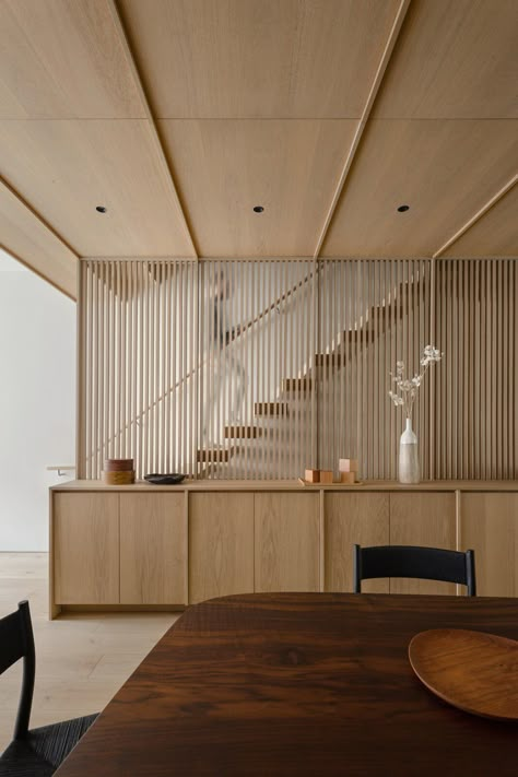 Wooden Panelling, New Staircase, Japanese Interiors, Japandi Interior, Oak Panels, Wooden Staircases, Staircase Design, Stairs Design, Staircases