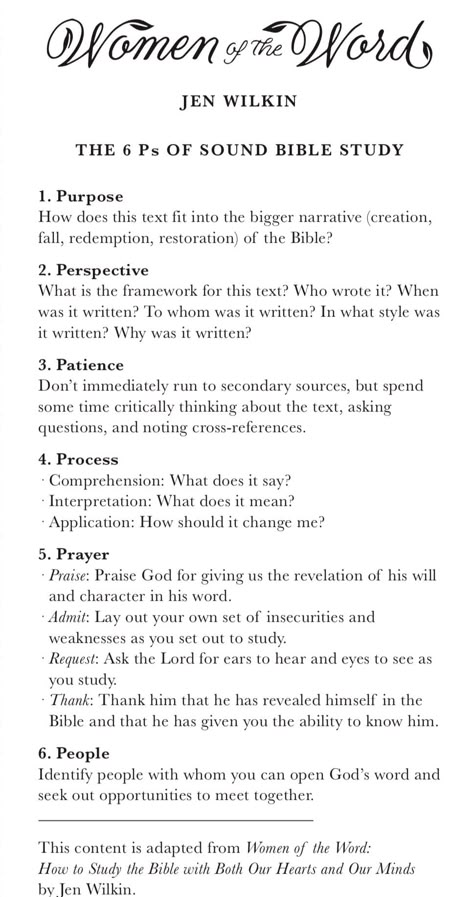 Jen Wilkin 6 Ps of sound Bible Study None Like Him Jen Wilkin, Bible Study On Healing, Jen Wilkin Bible Study Method, Sermon Writing Tips, Bible Reading Questions, Bible Study Calendar, Exegetical Bible Study, Writing A Bible Study, Women Of The Word Jen Wilkin