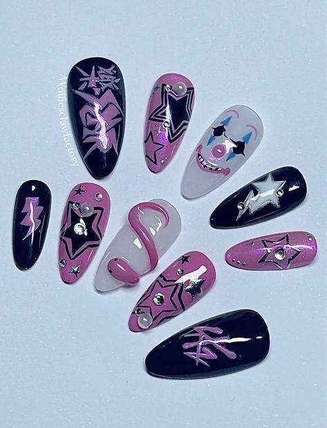 Kpop Nail Ideas Straykids, Rock Star Nails Designs, Case 143 Nails, Kpop Inspired Nails Skz, K Pop Nails Skz, K Pop Nails Design, K Pop Inspired Nails, Band Nail Art, Stray Kids Nails Designs