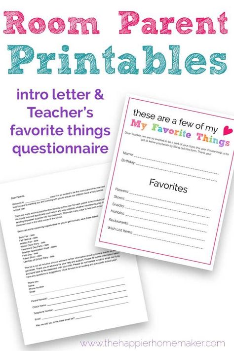 Start the school year off right with these free Room Parent Printables. It's hard being a room mom or dad, make it easier with this customizable room parent introduction letter and teacher favorite things questionnaire. Homeroom Mom Letter To Parents, Classroom Mom Ideas, Homeroom Mom Ideas, Parent Letters From Teachers, Room Mom Letter, Teacher Questionnaire, Homeroom Mom, Parenting Printables, Letter School