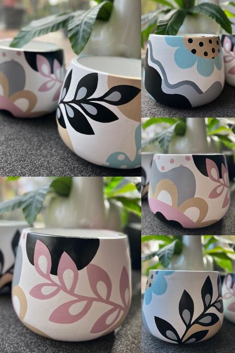 Old Wooden Table, Painted Bowls, Plant Pot Design, Flower Pot Art, Diy Pottery Painting, Plant Pot Diy, Plant Crafts, Flower Pot Design, Pots Diy