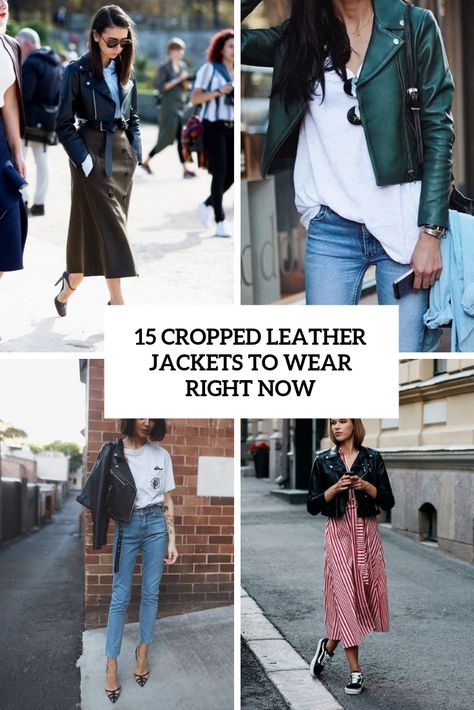 15 Cropped Leather Jackets To Wear Right Now | Styleoholic | Bloglovin’ How To Style Cropped Leather Jacket, Cropped Leather Blazer Outfit, Cropped Black Leather Jacket Outfit, Cropped Biker Jacket Outfit, Crop Leather Jacket Outfit, Cropped Leather Jacket Outfit, Leather Shacket Outfit, Cropped Blazer Outfit, Leather Jacket Ideas