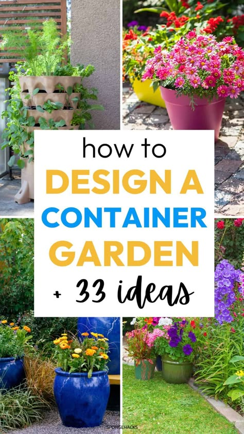 How to Design a Container Garden for Your Flowers Landscape With Potted Plants, Potted Garden Ideas, Flowers Front Porch, Balcony Oasis, Vertical Container Gardening, Patios Ideas, Front Porch Ideas For Fall, Porch Ideas For Fall, Potted Plants Patio