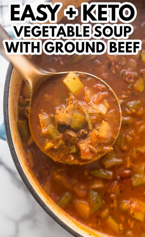 Keto Vegetable Soup, Vegetable Soup With Ground Beef, Low Carb Vegetable Soup, Bike Workouts, Bands Workout, Keto Soups, Oven Vegetables, Soup With Ground Beef, Boiled Egg Diet Plan