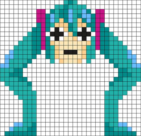 Kandi Patterns for Kandi Cuffs - Characters Pony Bead Patterns Miku Kandi Pattern, Miku Perler Beads, Miku Perler, Miku Kandi, Miku Pixel Art, Kandi Cuffs, Easy Perler Bead Patterns, Fuse Bead Patterns, Pixel Art Templates