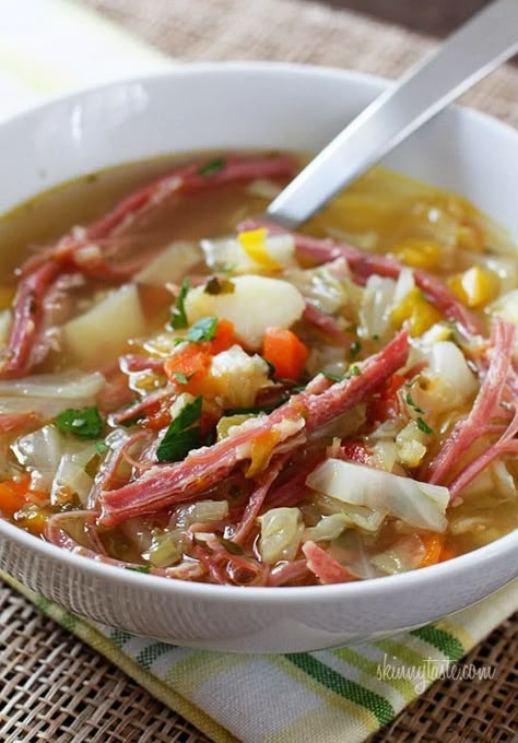 Corned Beef and Cabbage Soup Corned Beef And Cabbage Soup, International Soups, Corn Beef And Cabbage Soup, Beef And Cabbage Soup, Groceries Budget, Corned Beef Brisket, Corned Beef And Cabbage, Beef And Cabbage, Corn Beef And Cabbage