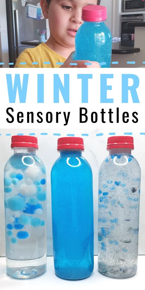 Winter Sensory Bottles, Winter Sensory Play, January Lesson Plans, Winter Sensory Bin, Winter Activities For Toddlers, Winter Sensory, Winter Lesson Plan, Simple Paper Flower, Sensory Bottle