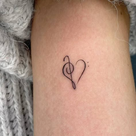 Bass Clef Heart Tattoo, Clef Heart Tattoo, Music Symbol Tattoo, Small Music Tattoos, Music Lover Tattoo, Treble Clef Heart, Treble Clef Tattoo, Inner Arm Tattoos, Music Notes Tattoo