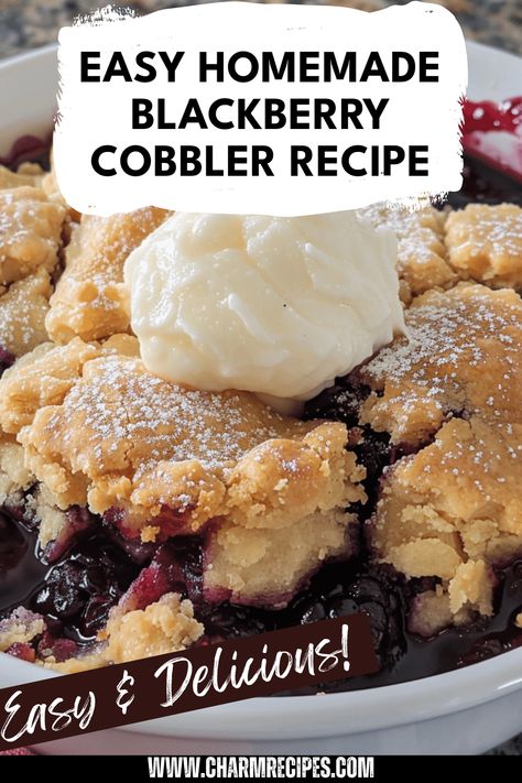 Whip up a delightful homemade blackberry cobbler and capture summer in every bite. This sweet dessert combines fresh blackberries and a buttery, flaky crust that's hard to resist. Perfect for family gatherings or backyard barbecues, this refreshing cobbler is a crowd-pleaser. Whether you're using frozen or fresh berries, it's simple to make and utterly delicious. Bake this easy recipe from scratch and enjoy the magical flavors of ripe blackberries, sugar, and a hint of lemon zest delivered straight to your table. Serve warm with whipped cream for the ultimate treat! Easy Homemade Blackberry Cobbler, The Best Blackberry Cobbler, Blackberry Lemon Cobbler, Simple Berry Cobbler, Frozen Blackberries Recipes, Recipes For Frozen Blackberries, Blackberry Cobbler For One, Quick Blackberry Cobbler, Bisquick Berry Cobbler