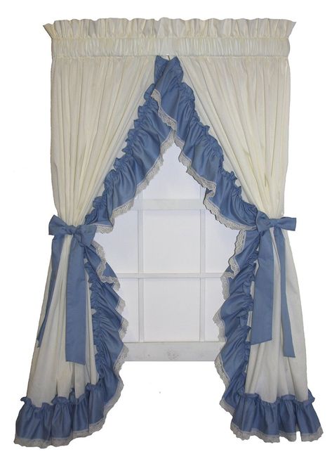 Madelyn Victorian Ruffled Priscilla Window Curtains with Lace Edging and Bow Tie Backs