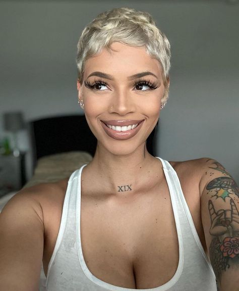 super pretty ash blonde pixie on @_gorgeousash 🤍 . . speaking of blonde; platinum pixie season is here… sign up for our FREE platinum… | Instagram Cute Short Pixie Haircut Black Women, Blonde Pixie Wig For Black Women, Short Pixie Blonde Hairstyles, Blonde Pixie Brown Eyes, Pixie Cut For 2024, Ash Blonde Pixie Haircut Black Women, Pixie Platinum Blonde Hair, Blonde Pixie Cut On Black Women, Short Platinum Blonde Hair Black Women