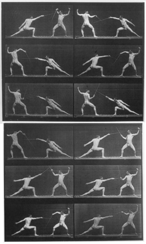 Motion Sequence Photography, Figure Movement Drawing, Swordfighting Reference Poses, Movement Sequence Drawing, Fencing Action Pose, Burne Hogarth Dynamic Figure Drawing, Swordfighting Reference, Sequence Photography, Eadweard Muybridge