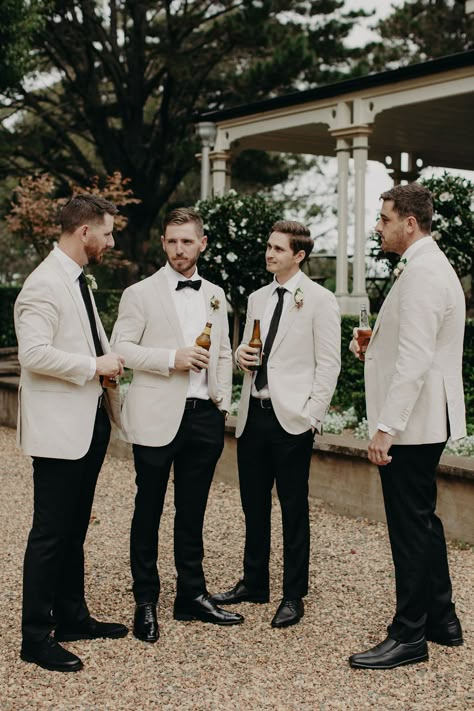 madeleine kurtis | to the aisle australia Tan Suit Black Tie, Men’s Wedding Looks, Cream Groomsmen Attire, Color Palette Desert, Wedding Dusty Pink, Dream Color Palette, Fern Photography, Fall Backyard Wedding, Proposal Box Ideas