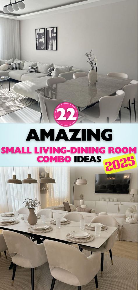 Discover creative ways to design small living-dining room combos that blend aesthetics with practicality, ensuring every inch of your space works beautifully. Styling A Small Living Room And Dining Room, Dividing Dining Room From Living Room, Kitchen Living Dining Room Combo, How To Style Living Room Dining Room Combo, Small Dining And Sitting Room Combo, Large Living Room Dinning Room Layout, Apartment Kitchen Dining Room Combo, Sofa In Dining Room Ideas, Open Living Room Dining Room Layout