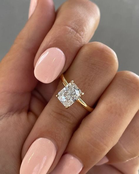 Single Diamond Engagement Ring, Radiant Engagement Ring, Radiant Engagement, Radiant Cut Rings, Timeless Engagement Ring, Radiant Engagement Rings, Cute Engagement Rings, Round Diamond Setting, Dream Engagement