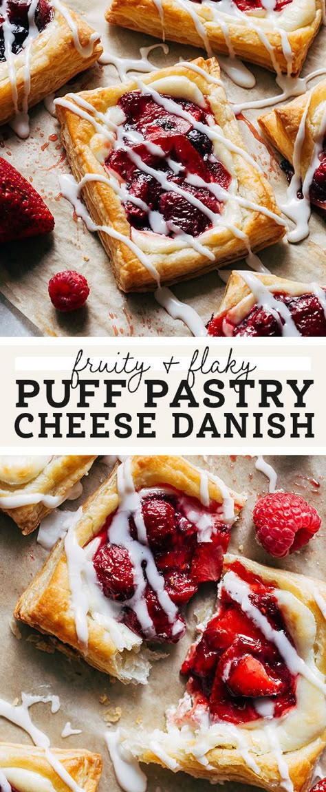 Rasberry Cheese Puff Pastry, Fruit And Cream Cheese Breakfast Pastry, Danish Using Puff Pastry, Raspberry Cheese Danish With Puff Pastry, Puff Pastry From Scratch Recipes, Easy Fruit Danish Recipe, Blackberry Danish Recipe, Puff Pastry Fruit Danish, Strawberry And Cheese Danish