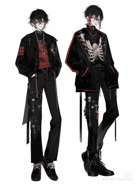 Oc Outfit Inspo Male, Male Horror Game Protagonist Outfits, Male Vtuber Outfit Ideas, Vtuber Design Male, Anime Boy Outfit Ideas, Anime Boy Clothes, Anime Boy Outfits, Demon Outfit Ideas, Outfit Ideas Drawing Male