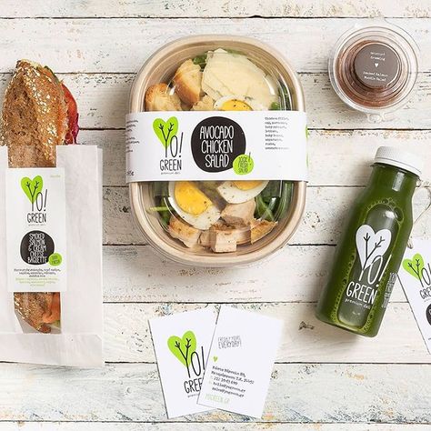 Sophia Georgopoulou | Design @sophiageorgopoulou - Yo! Green Premium Deli  .  Featured: @worldbranddesign  Submit: worldpackagingdesign.com/submit  .  #food #packaging #branddesign #packagingdesign #brandidentity #brand #marca #潮牌 #branding #logo #package #empaques #包装 #design #设计 #diseño #worldbranddesign #WBDS Meal Delivery Packaging, Food Delivery Packaging, Seafood Bar, Tummy Yummy, Delivery Packaging, Fruit Packaging, Bistro Food, Logo Package, Juice Packaging