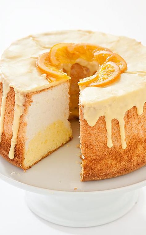 Daffodil Cake: Like the flower it's named for, this orange-kissed angel food cake is scented and sweet, with golden yellow and pale orange hues. Daffodil Cake Recipe, Daffodil Cake, American Cake, Sponge Cakes, 2024 Recipes, Moist Cake, Sugar Eggs, Orange Hues, Pale Orange