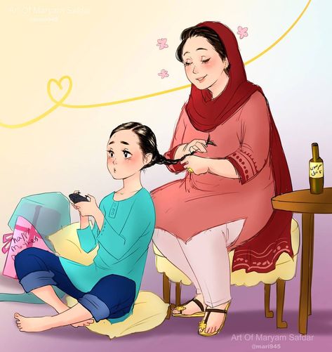 Mother Daughter Art, Mother Daughter Pictures, Childhood Memories Art, Love Cartoon Couple, Anime Muslim, Girly Drawings, Cute Cartoon Pictures, Girly Art Illustrations